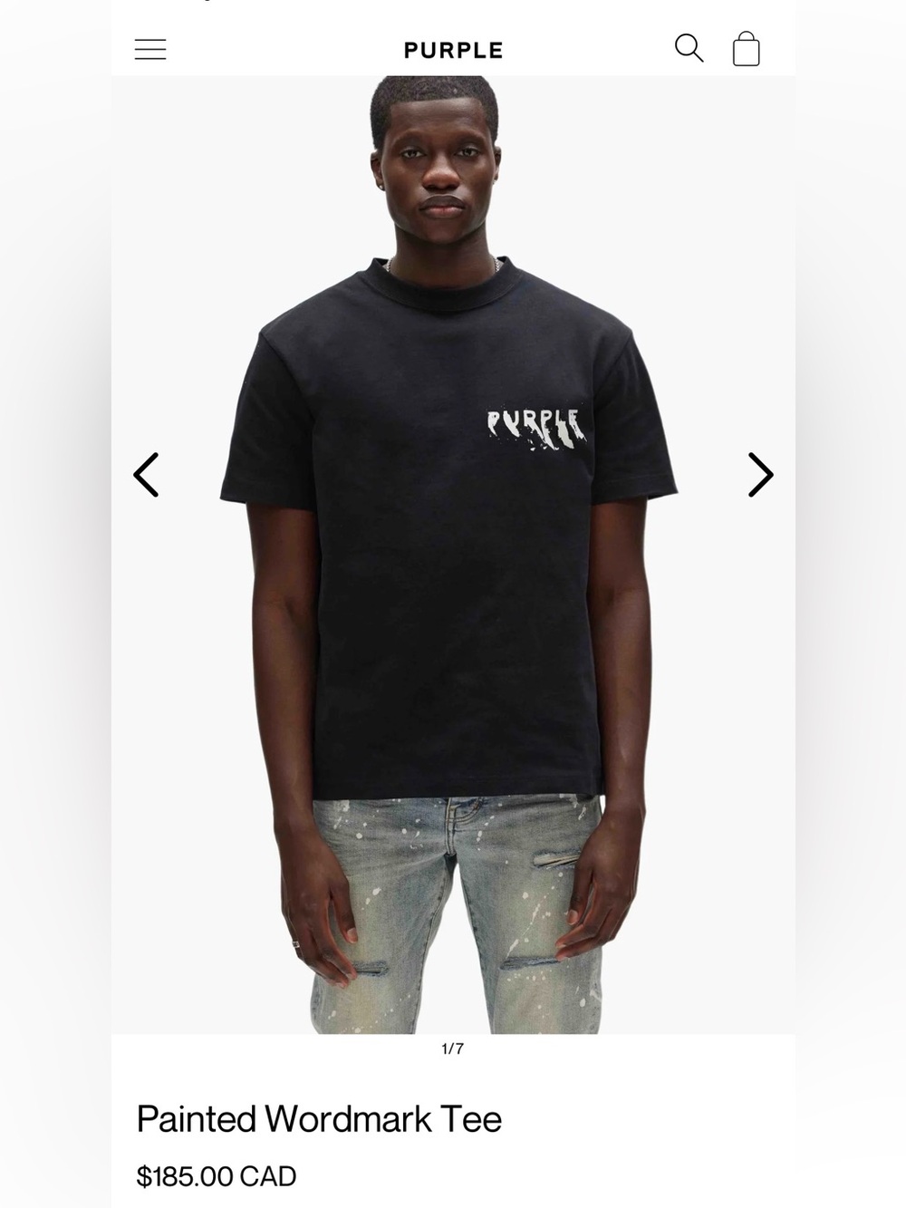 PURPLE brand - black painted wordmark tee - oversized. Black, size XL